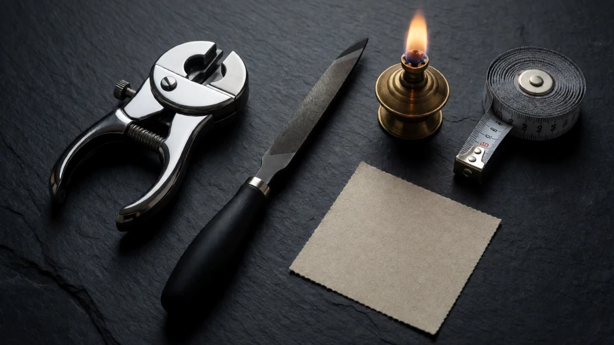 The essential tools required for precision glass tubing cutting.