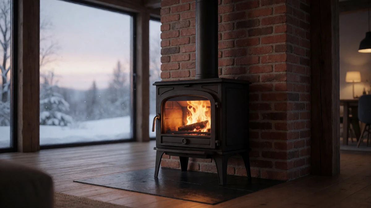 A professionally installed metal stove providing warmth and character to a living space.