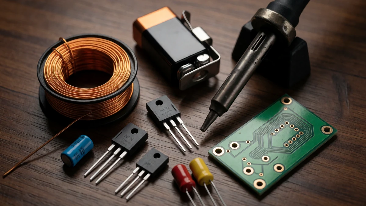 Essential materials and tools required for building the DIY metal detector.