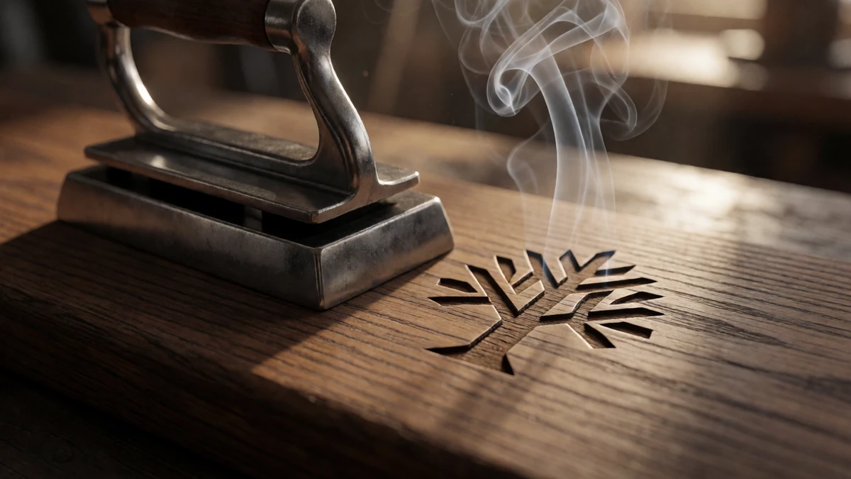 A custom branding iron leaves a professional mark on a woodworking project.