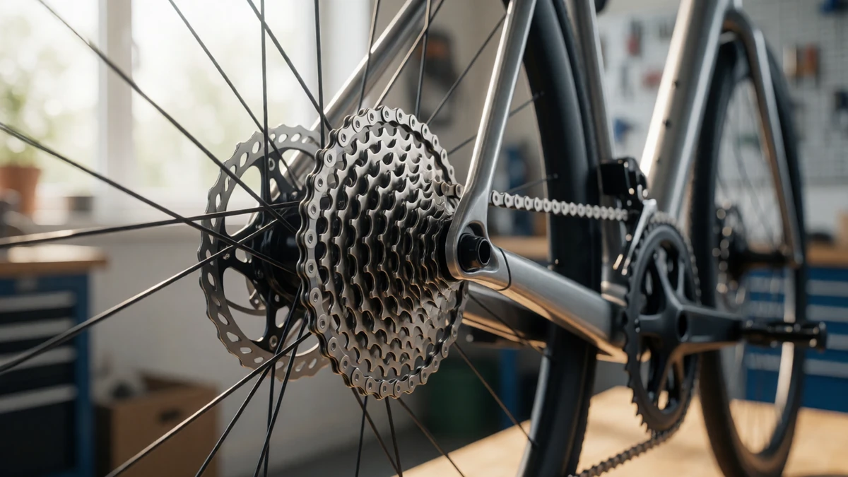 A well-maintained bicycle drivetrain ready for adjustment.
