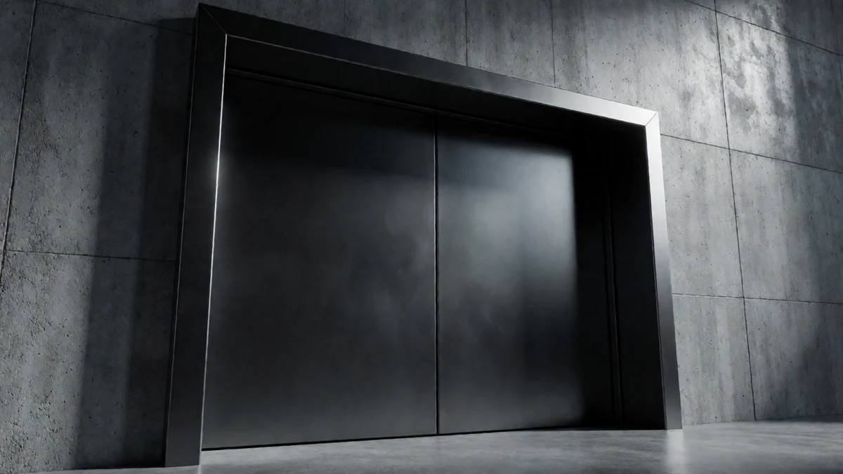 A high-security welded metal door installed in a modern industrial setting.